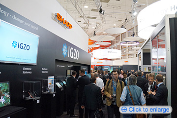 Sharp also displayed 32-inch 4K LCD monitors and media tablets employing IGZO (oxide semiconductors)  Visitors could see for themselves the high resolution and thin bezels that characterize IGZO monitors.